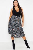 Boohoo Plus Leopard Print Pleated Midi Skirt