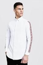 Boohoo Long Line Step Hem Shirt With Man Tape