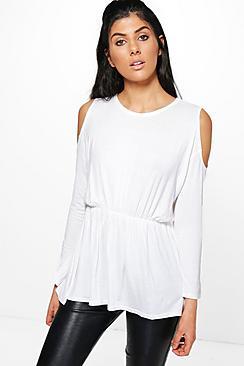 Boohoo Helena Cold Shoulder Flared Waist Top