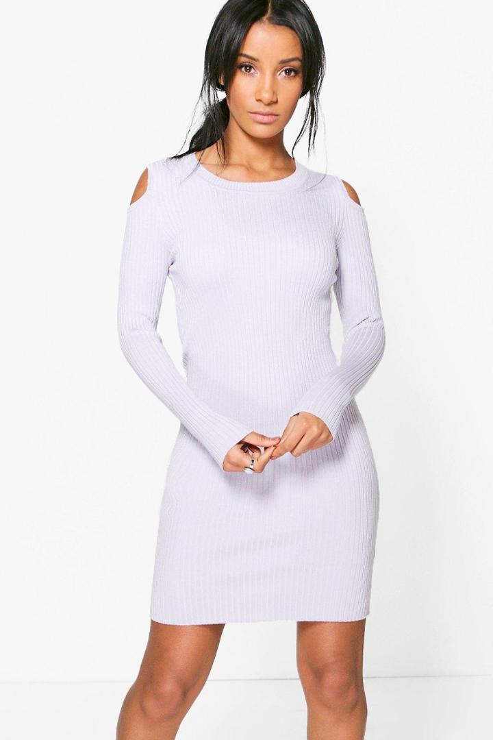 Boohoo Isabelle Cold Shoulder Rib Knit Bodycon Dress Mauve