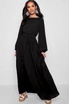 Boohoo Petite Sia Shirred Waist And Cuff Maxi Dress
