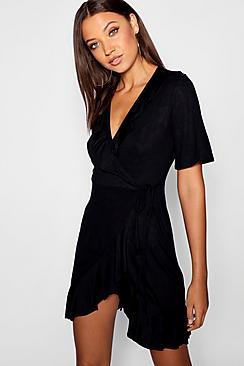 Boohoo Tall Ruffle Wrap Dress