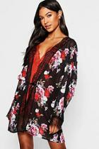 Boohoo Floral Chiffon & Lace Dressing Gown