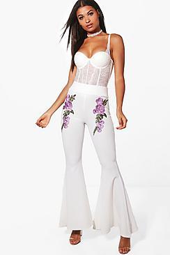 Boohoo Libby Embroidered Extreme Wide Leg Trousers