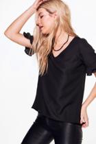 Boohoo Rebecca Ruffle Sleeve Shell Top Black