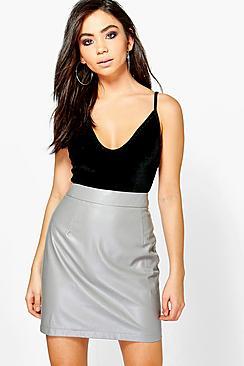 Boohoo Woven A Line Leather Look Mini Skirt