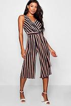 Boohoo Stripe Wrap Crossover Jumpsuit