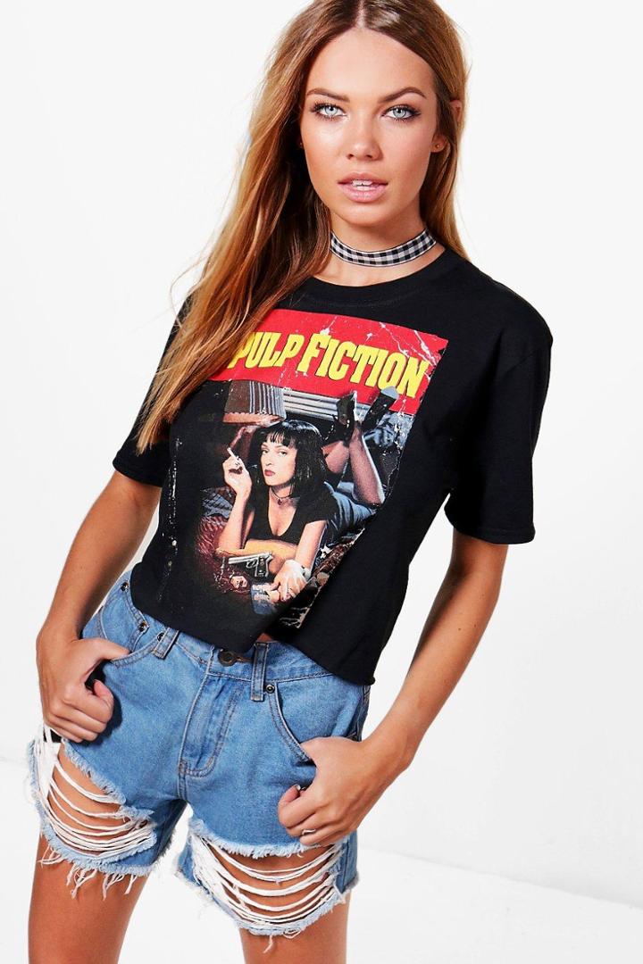 Boohoo Amber Pulp Fiction License Crop Top Black