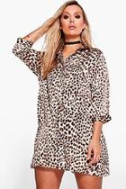 Boohoo Plus Lucy Leopard Print Shirt Dress