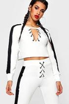 Boohoo Stefflon Don Sports Stripe Lace Up Sweat Top