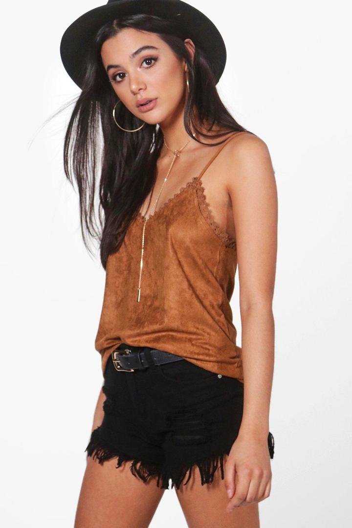 Boohoo Megan Suedette Cami Brown