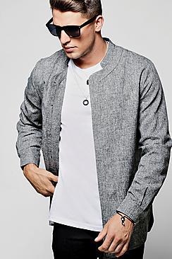Boohoo Textured Longline Mandarin Collar Shirt With Curved Hem