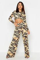 Boohoo Slinky Tiger Print Top And Wide Leg Trouser