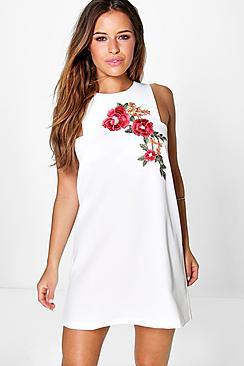 Boohoo Petite Embroidered Shift Dress