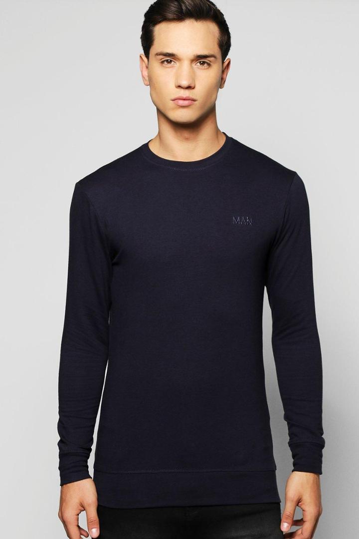 Boohoo Muscle Fit Sweatshirt With Logo Navy