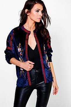 Boohoo Ella Embroidered Velvet Jacket