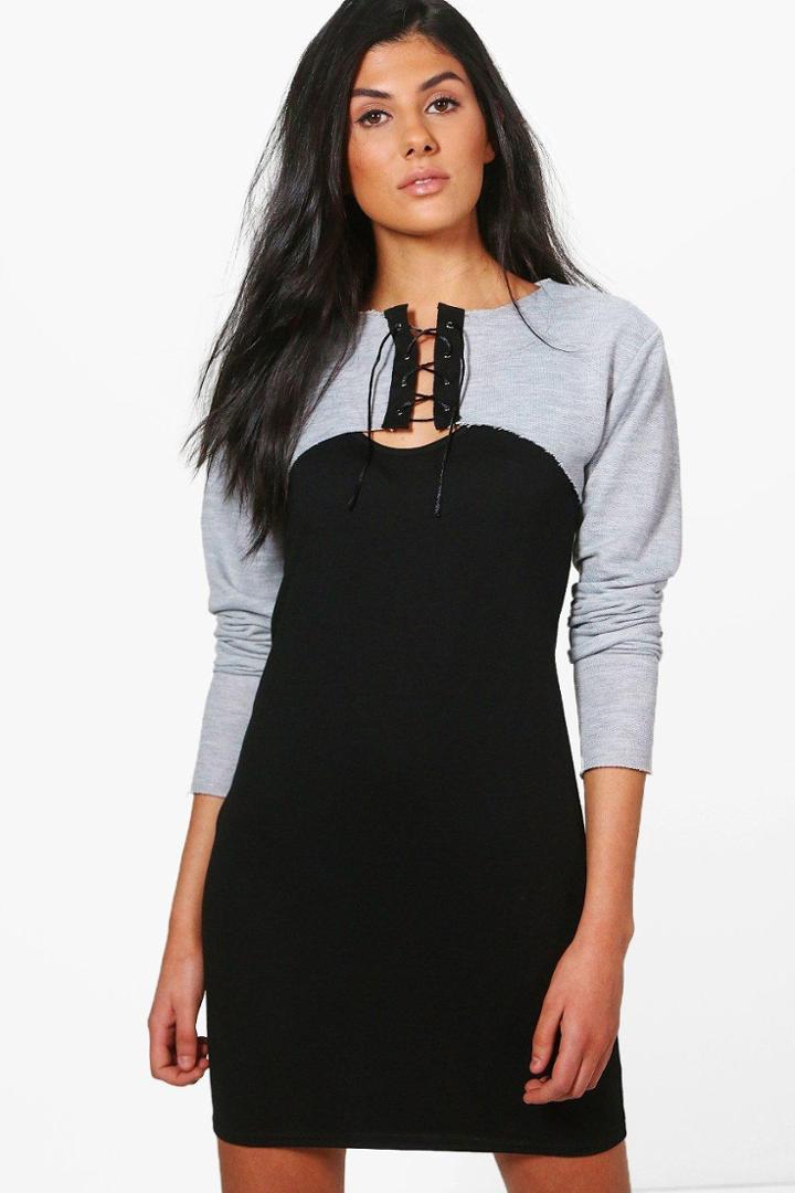 Boohoo Danielle Lace Up Sweat Shift Dress Multi