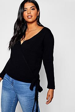 Boohoo Plus Belted Wrap Jumper