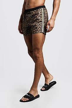 Boohoo Animal Print Swim Short With Side Tape