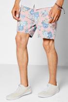 Boohoo Pink Floral Mid Length Smart Shorts Pink