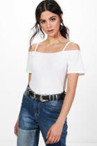 Boohoo Holly Strap Shoulder Bardot Knitted Top Cream