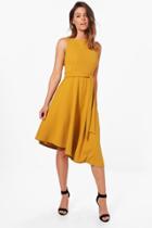 Boohoo Poppy Asymetric Formail Midi Skater Dress Chartreuse