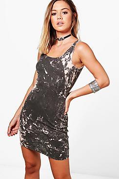 Boohoo Petite Phoebe Acid Wash Bodycon Dress