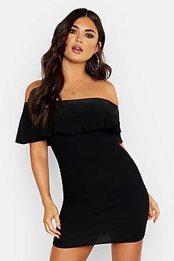 Boohoo Bardot Deep Frill Sheered Mini Dress