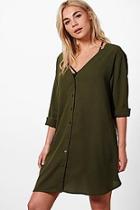 Boohoo Sade V Neck Off Shoulder Shirt Dress