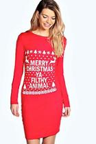 Boohoo Emma Filthy Animal Christmas Bodycon Dress