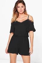 Boohoo Cara Eyelash Lace Cold Shoulder Playsuit