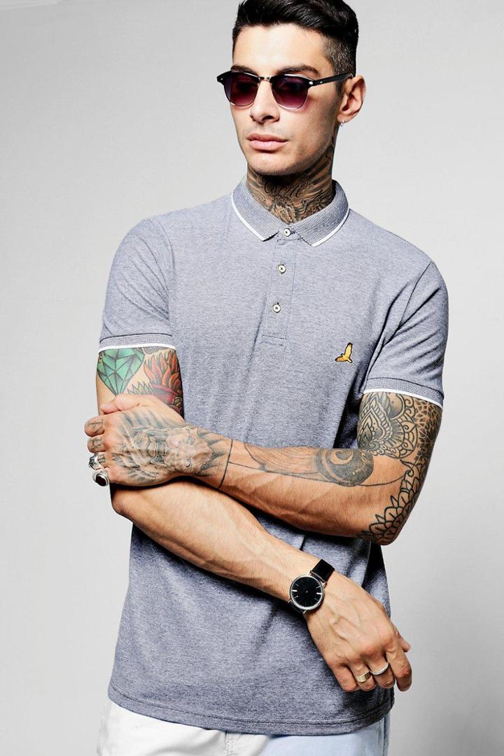 Boohoo Cotton Birdseye Pique Polo Navy
