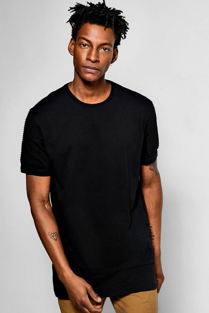Boohoo Longline Biker T Shirt With Stepped Hem Black
