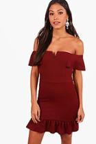 Boohoo Isabelle Frill Off The Shoulder Bodycon Dress