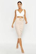 Boohoo Tonal Stripe Paperbag Midi Skirt