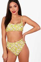 Boohoo Cuba Banana Print High Waist Scoop Bikini
