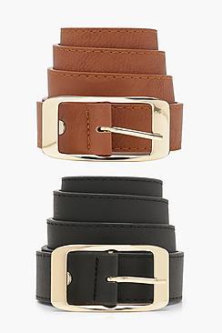 Boohoo Two Pack Pu Boyfriend Belts