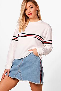 Boohoo Sports Rib Stripe Crop Sweat