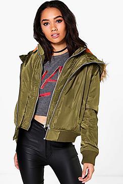 Boohoo Petite Grace Double Layer Ma1 Bomber Jacket