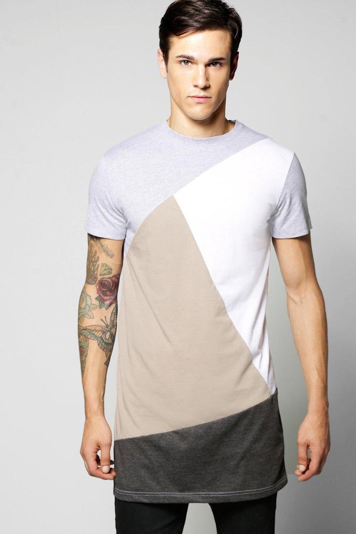 Boohoo Longline Spliced T Shirt Taupe