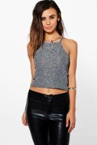 Boohoo Petite Charlotte High Neck Metallic Cami Silver