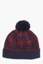 Boohoo Check Bobble Hat Red