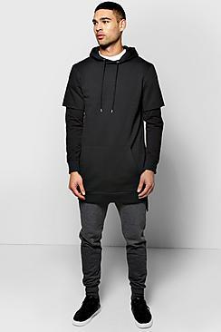 Boohoo Faux Layer Hoody With Side Zips