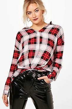 Boohoo Clara Check Wrap Blouse