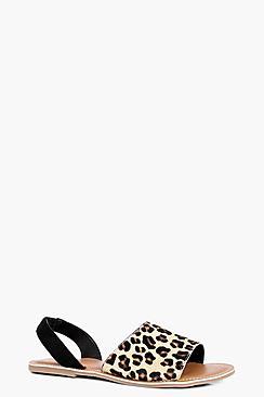 Boohoo Heidi Leather Hair Two Part Peeptoe Sandal
