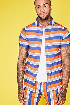 Boohoo Block Stripe Short Sleeve Revere Shirt Co-ord