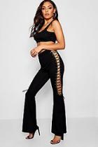 Boohoo Katie Lace Up Side Flared Trousers
