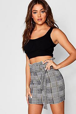 Boohoo Paperbag Tie Waist Check Mini Skirt