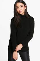 Boohoo Bethany Roll Sleeve Rib Knit Jumper Black