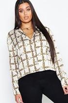 Boohoo Plus Satin Chain Print Revere Collar Shirt